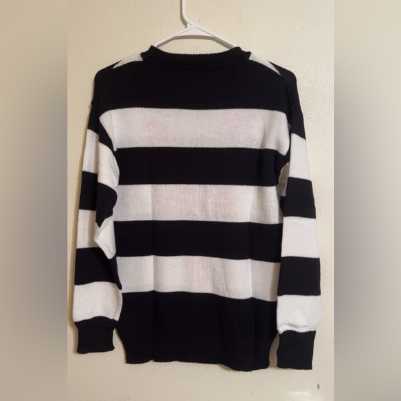 DKNY Black and White Striped Sweater with Pink Bow - Picture 2 of 3